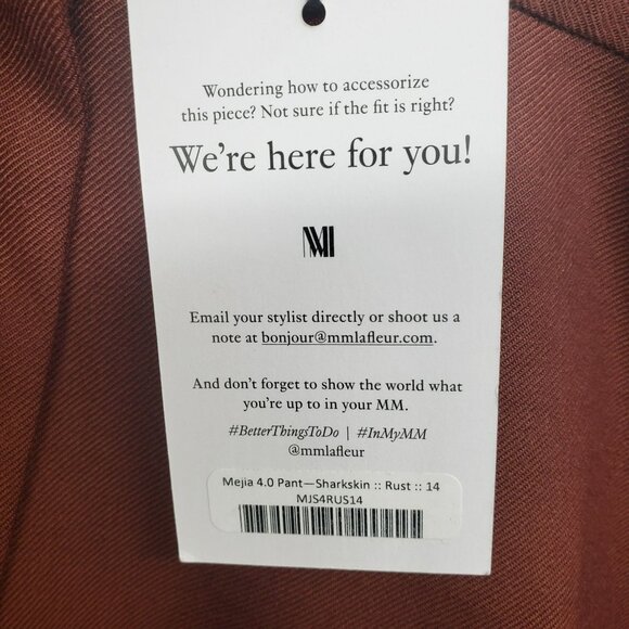 New MM Lafleur Mejia 4.0 Pant Sharkskin Rust 14 Office Career Trousers Fall - Picture 9 of 10